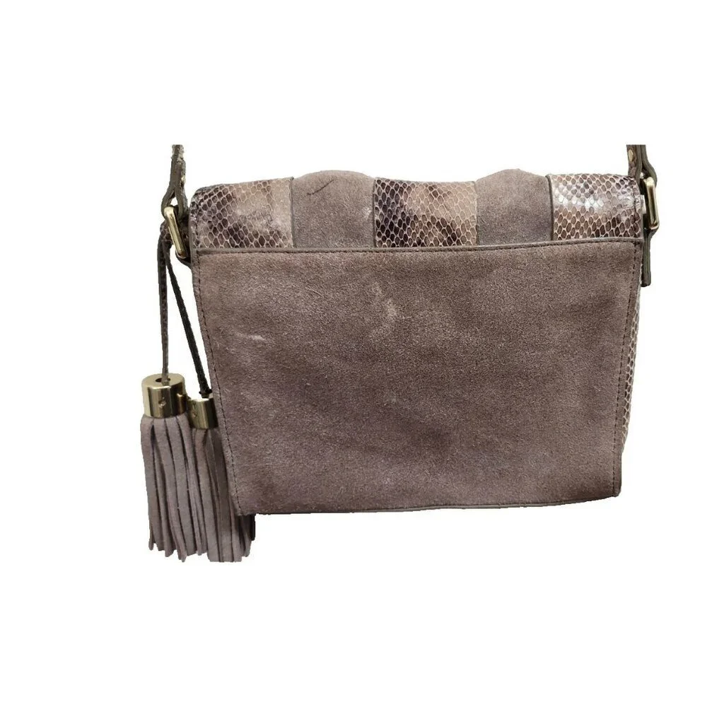 Antropologie Morgan  Woven Suede Crossbody Bag Snakeskin Accents Tassel Boho